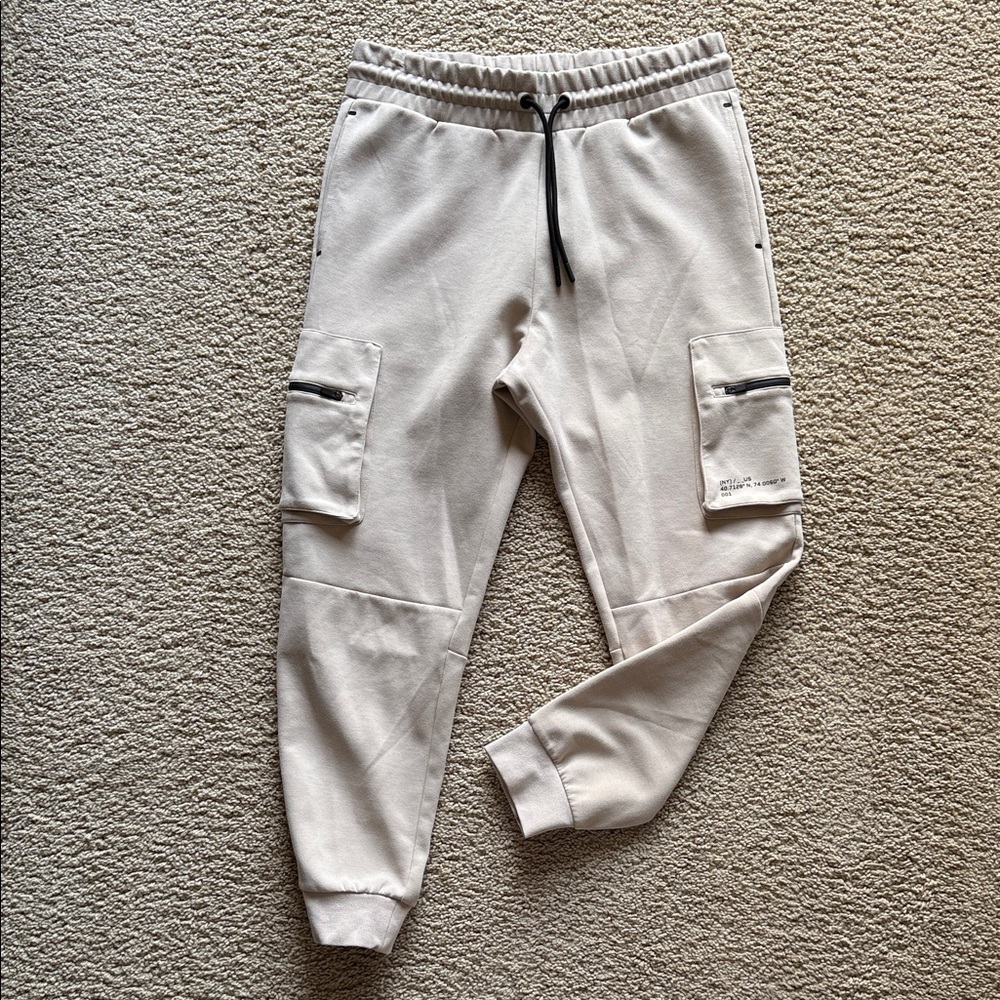 Divided by H&M Beige Cargo Jogger Pants with Zip Pocket Detail